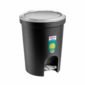 papelera 13,5L negra tapa plata con pedal