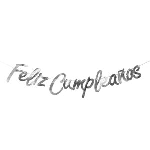 Cartel feliz cumpleaños plateado