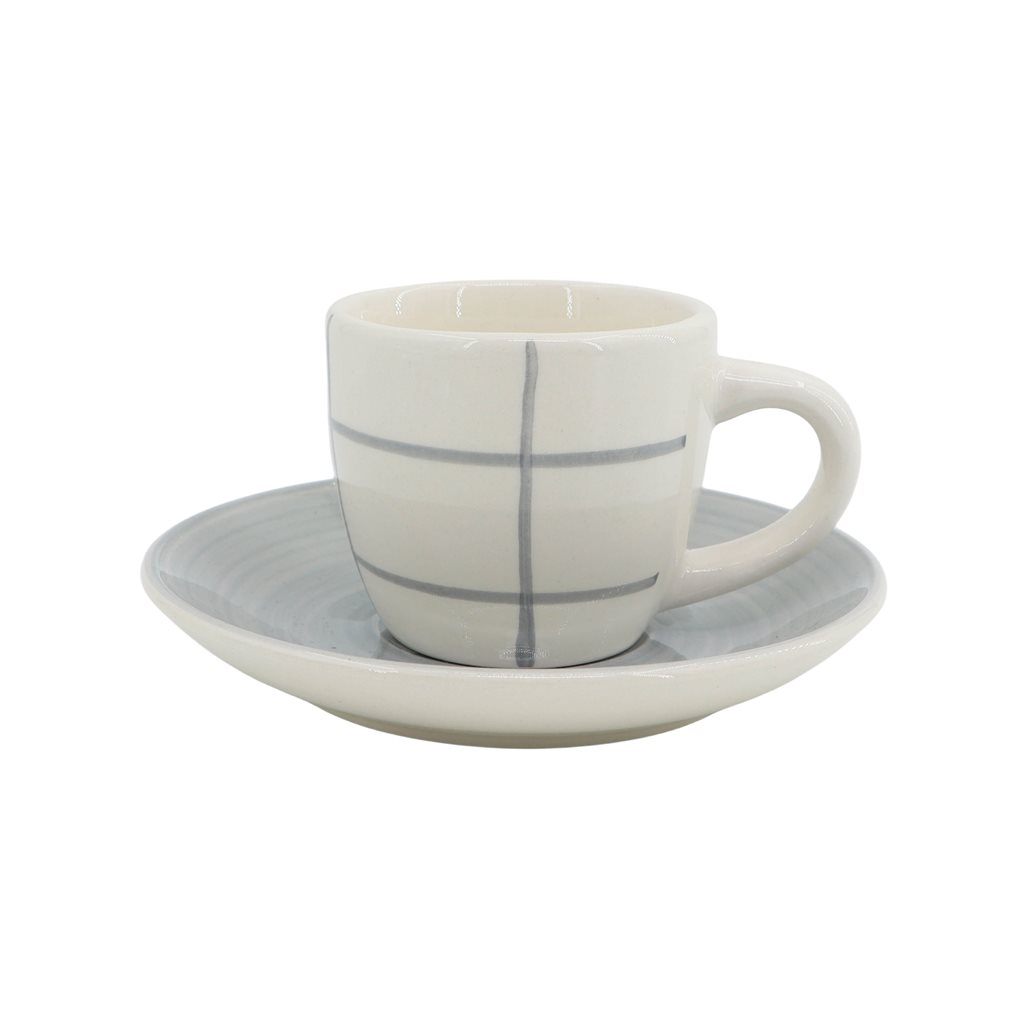 Taza de cafe 90ml con plato ceramica quadra blanco/gris 1 Taza de cafe 90ml con plato ceramica quadra blanco/gris
