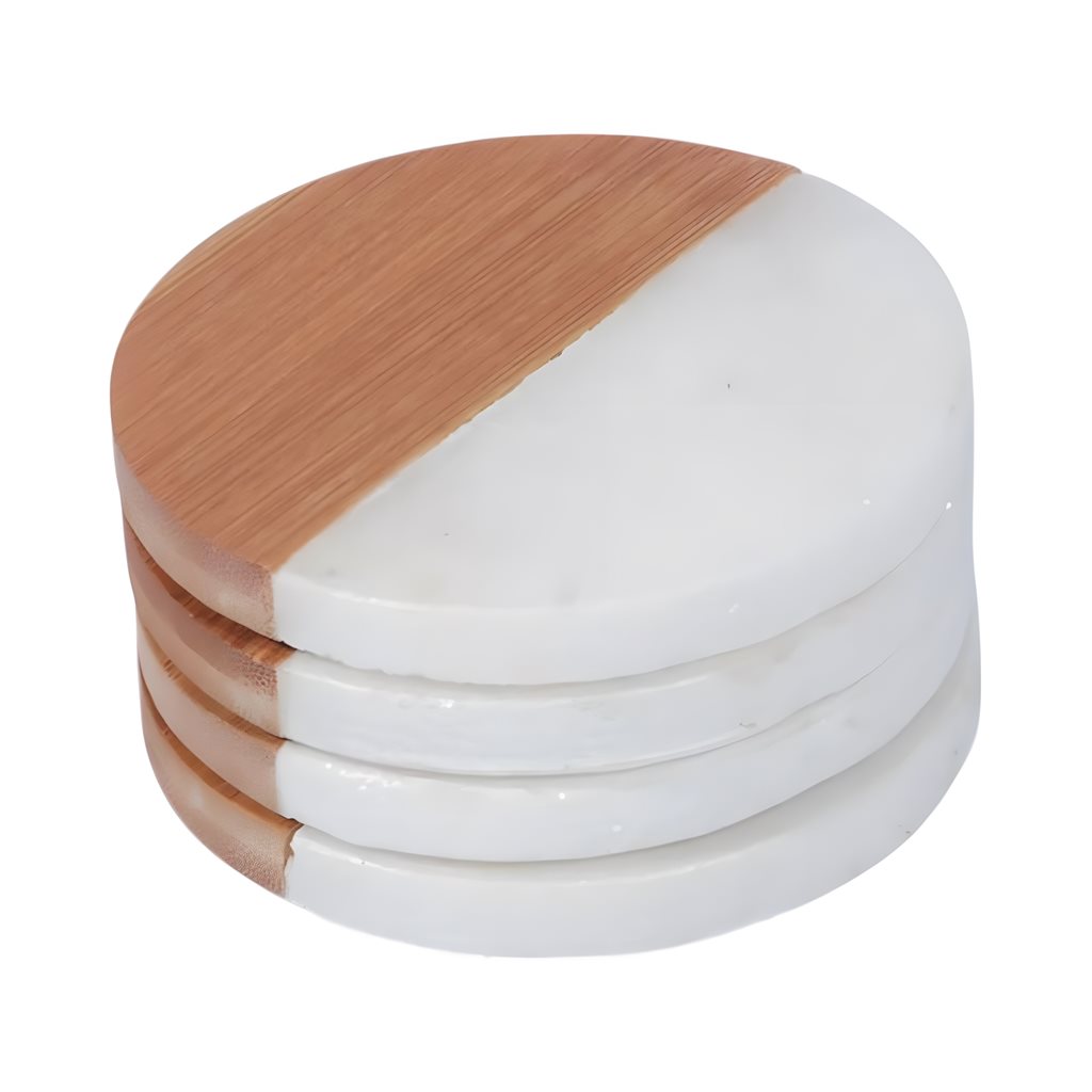 Set 4 posavasos bambu/marmol d10cm natural/blanco 1 Set 4 posavasos bambu/marmol d10cm natural/blanco