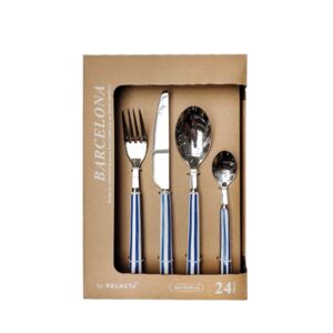 set 24 cubiertos barcelona mango rayas azul