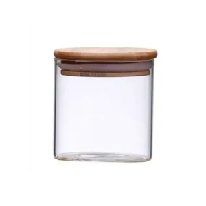 frasco vidrio tapa bambu 10cm alto / 10 D