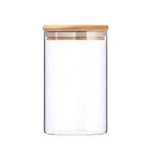 frasco vidrio tapa bambu 15 alto/10 D