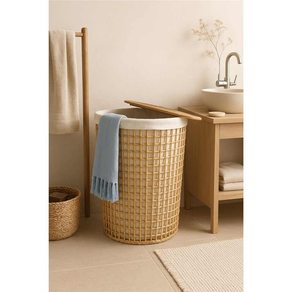 Cesto c/tapa/funda d42x55cm tej cordón papel nat. 2 Cesto c/tapa/funda d42x55cm tej cordón papel nat. - Imagen 2