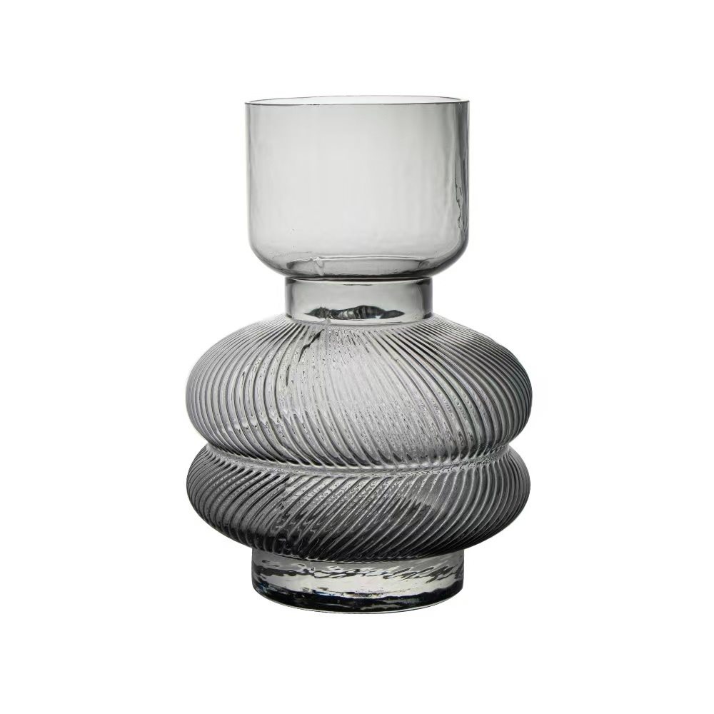 Florero vidrio labrado d15x22.5cm gris 1 Florero vidrio labrado d15x22.5cm gris