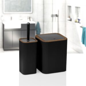 Set 2pcs baño mina pp/madera cuadrado rayas negro