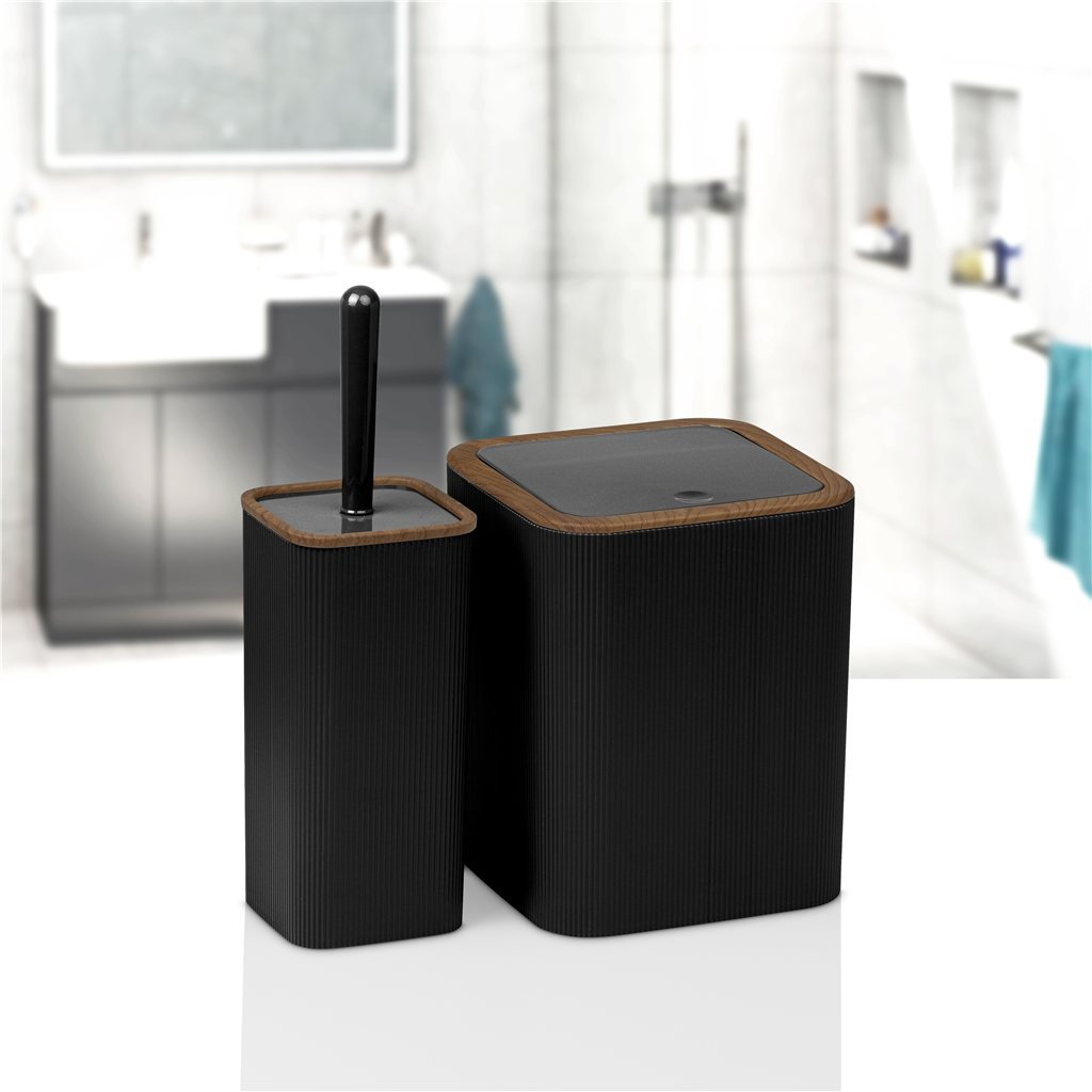 Set 2pcs baño mina pp/madera cuadrado rayas negro 1 Set 2pcs baño mina pp/madera cuadrado rayas negro
