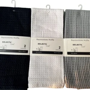 Set x2 repasadores waffle algodon 38x63cm surtido